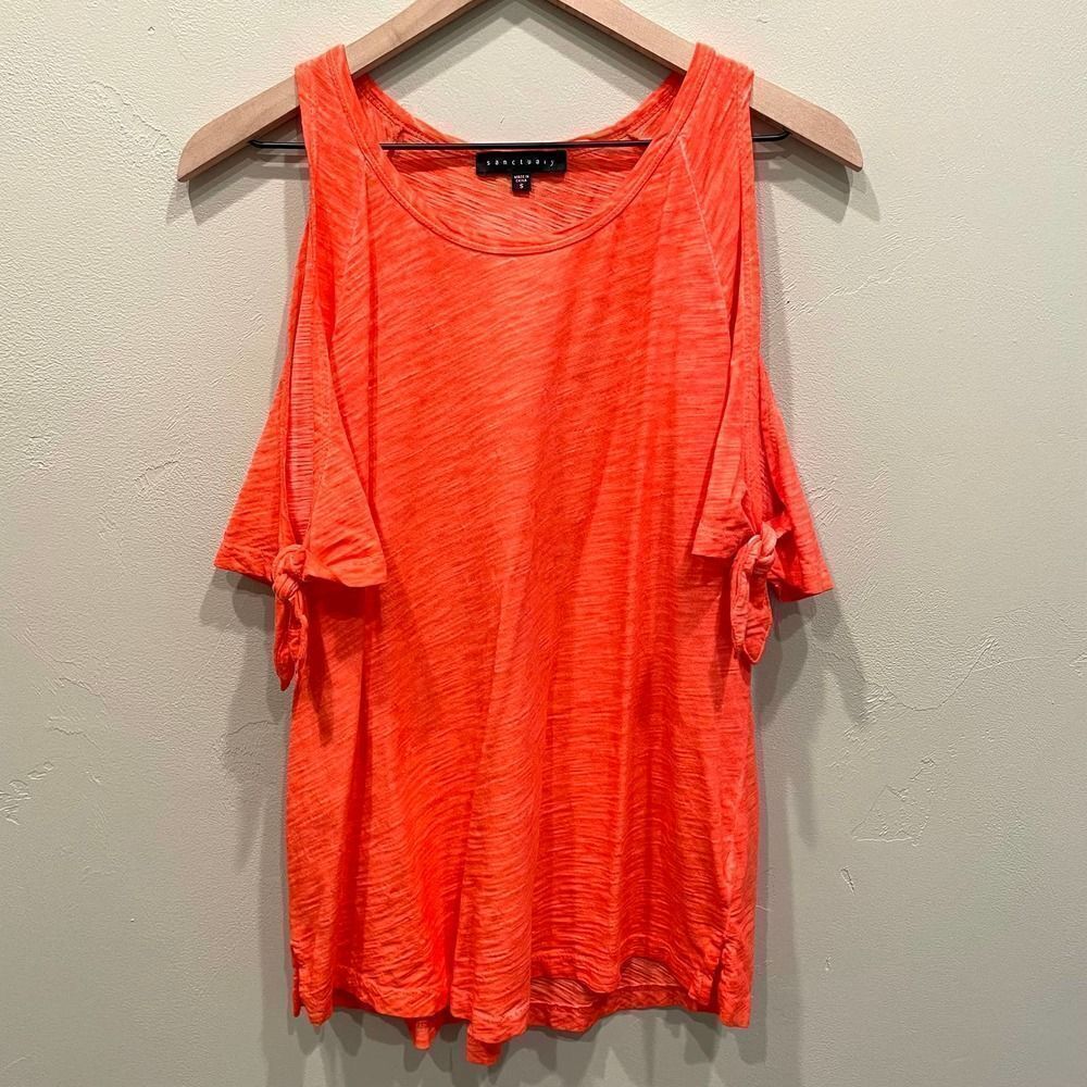 Sanctuary Lou Lou Bright Orange/Pink Cold Shoulder Top - Size: Small